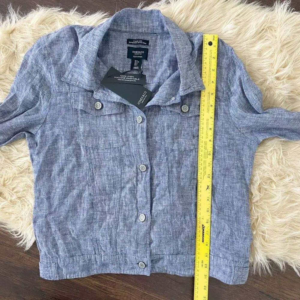 NWT Jones & Co Lightweight Blue 100% Linen Jacket L